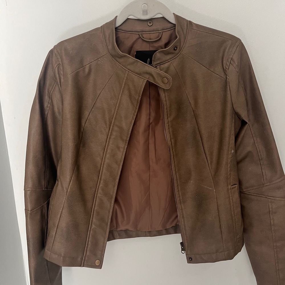Jack by BB Dakota Brown Leather Jacket Asymmetrical Design